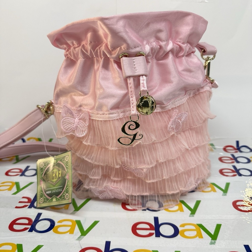 WICKED Glinda Her Universe Pink Satin and Lace Butterfly Ruffled Gown Purse NEW